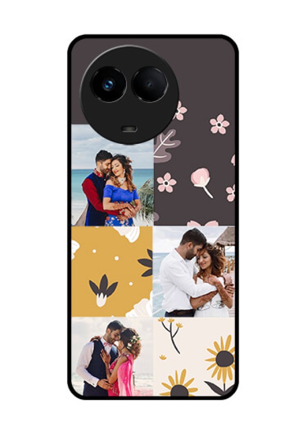 Realme Narzo 60x 5G Photo Printing on Glass Case - 3 Images with Floral Design