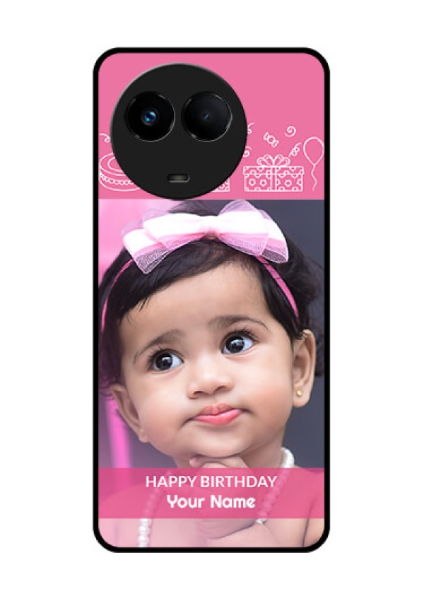 Realme Narzo 60x 5G Photo Printing on Glass Case - with Birthday Line Art Design