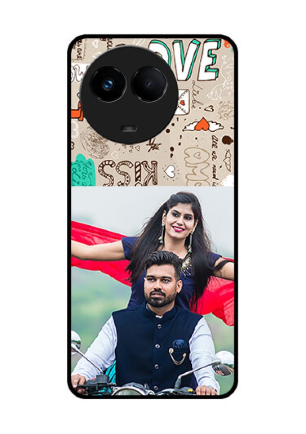 Realme Narzo 60x 5G Custom Glass Phone Case - Love Doodle Pattern