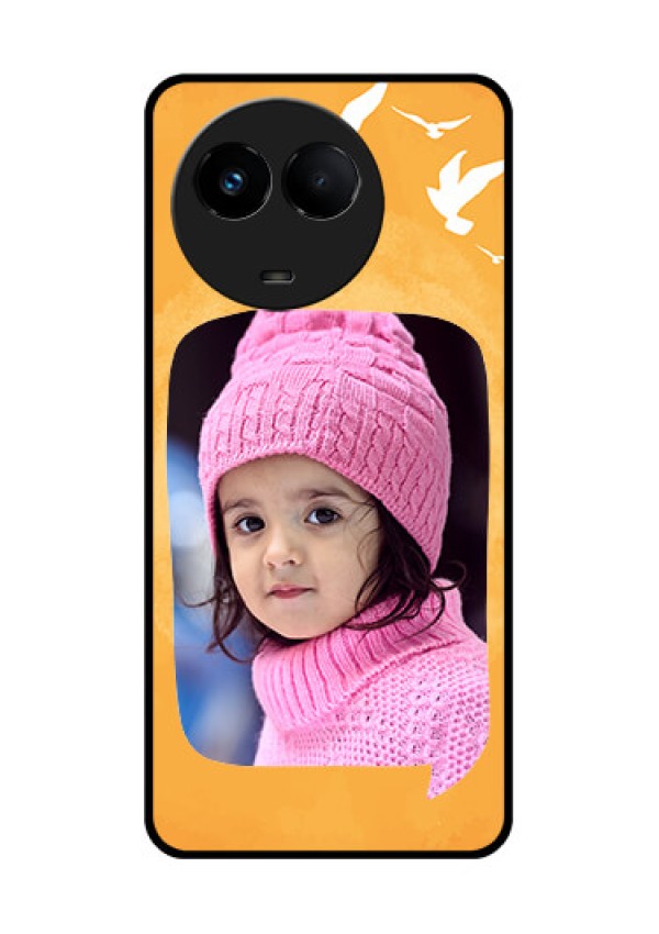 Realme Narzo 60x 5G Personalized Glass Phone Case - Water Color Design with Bird Icons