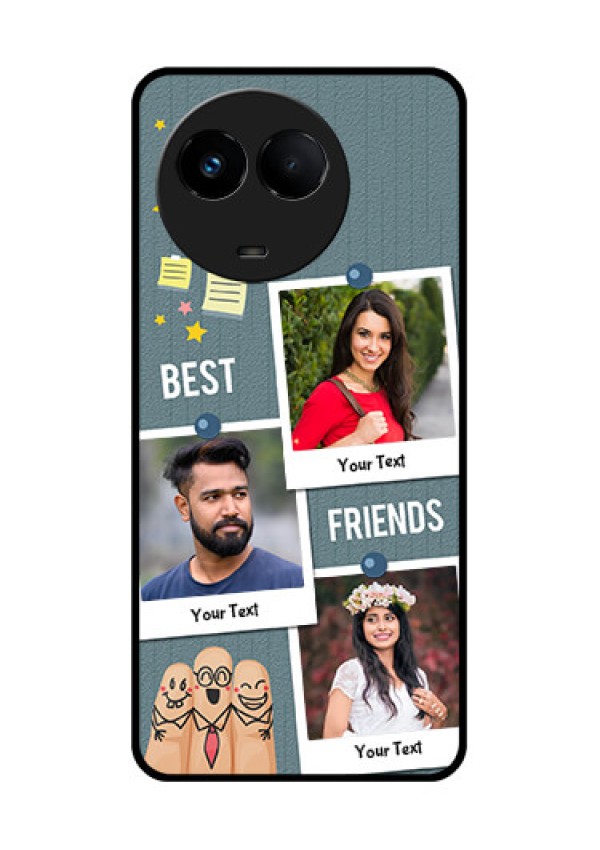 Realme Narzo 60x 5G Personalized Glass Phone Case - Sticky Frames and Friendship Design