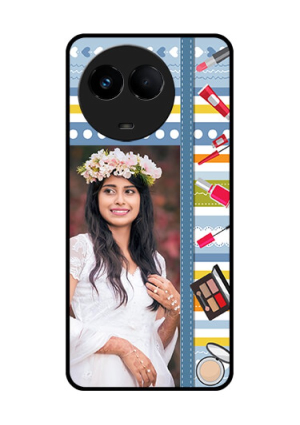 Realme Narzo 60x 5G Personalized Glass Phone Case - Makeup Icons Design