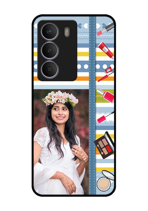 Realme Narzo 80 Lite Custom Glass Phone Case - Makeup Icons Design