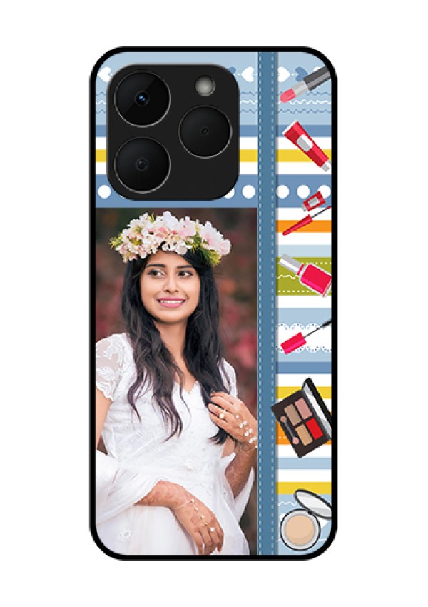 Realme Narzo 90 5G Custom Glass Phone Case - Makeup Icons Design
