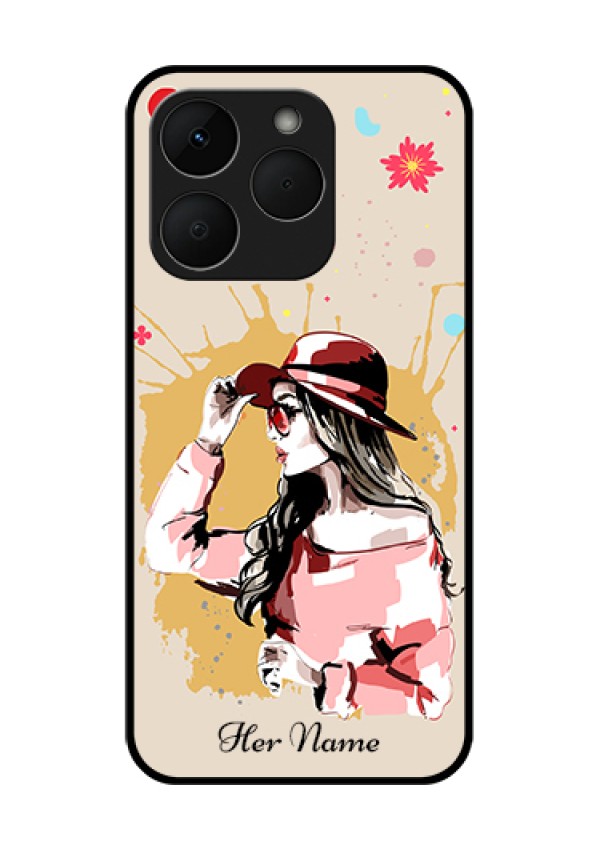Realme Narzo 90 5G Custom Glass Phone Case - Women With Pink Hat Design