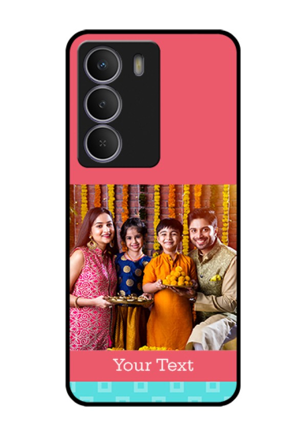 Realme P3 Lite 5G Custom Glass Phone Case - Peach & Blue Color Design