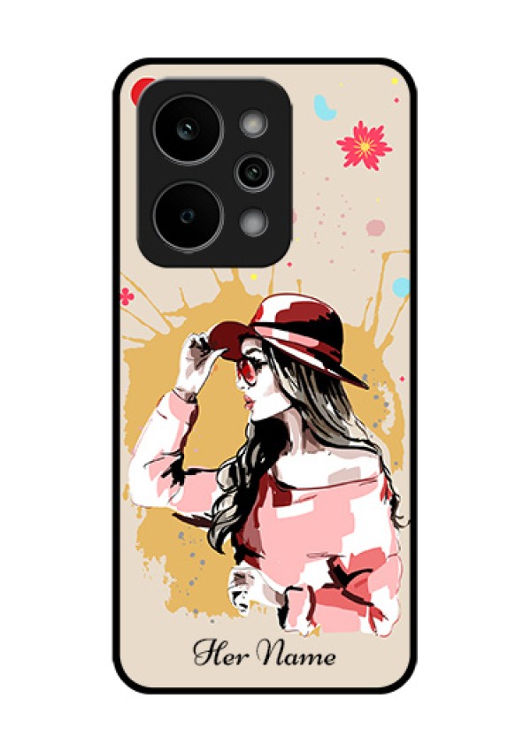 Realme P4 Power 5G Custom Glass Phone Case - Women With Pink Hat Design