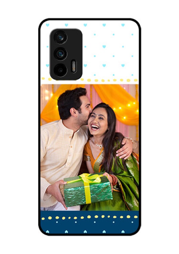 Realme X7 Max 5G Personalized Glass Phone Case - White and Blue Abstract Design