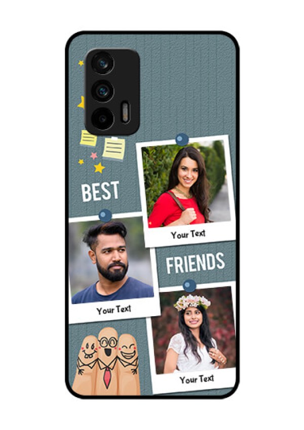 Realme X7 Max 5G Personalized Glass Phone Case - Sticky Frames and Friendship Design