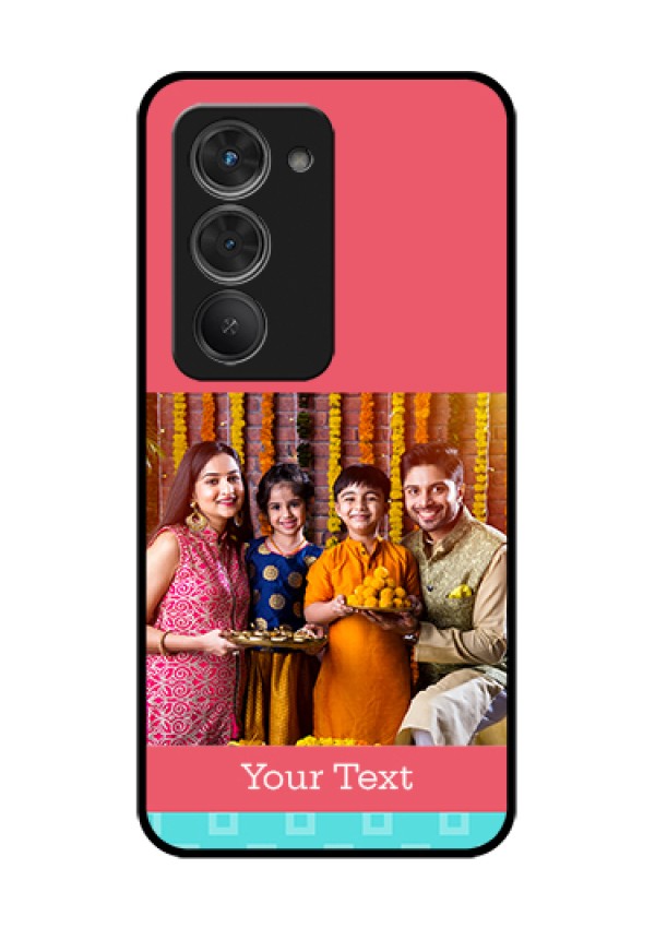 Redmi 15 5G Custom Glass Phone Case - Peach & Blue Color Design