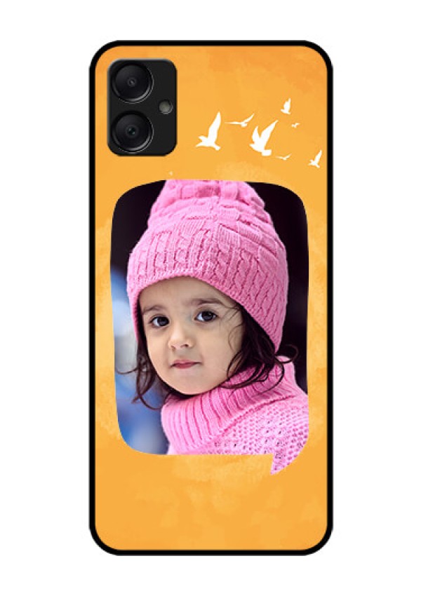 Galaxy A05 Custom Glass Phone Case - Water Color Design With Bird Icons