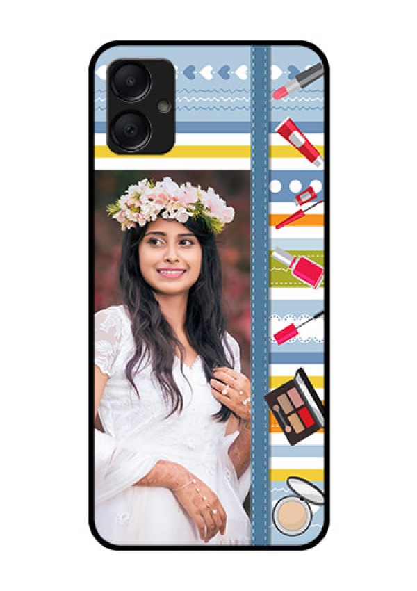 Galaxy A05 Custom Glass Phone Case - Makeup Icons Design