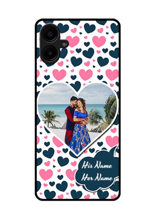 Samsung Galaxy A06 Custom Glass Phone CasePink and Blue Heart Design