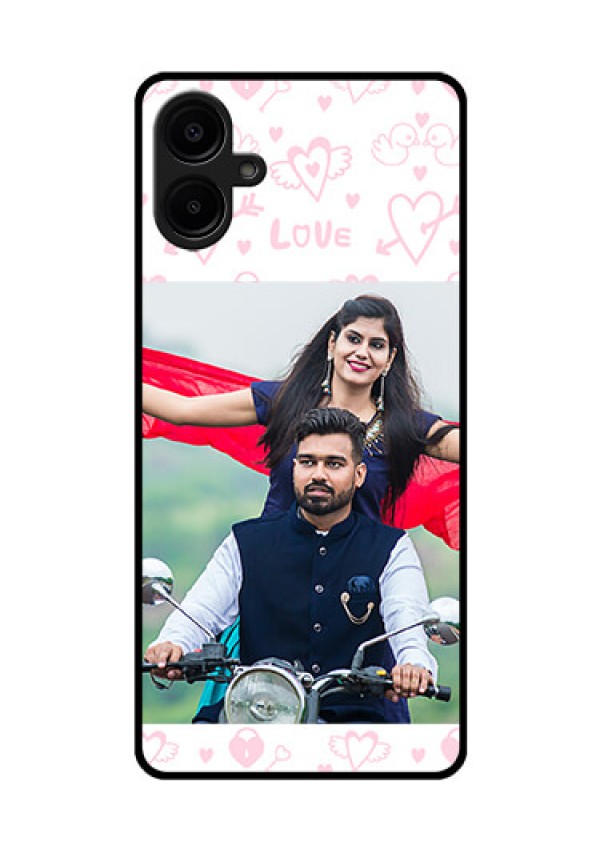 Samsung Galaxy A06 Custom Glass Phone CasePink Flying Heart Design
