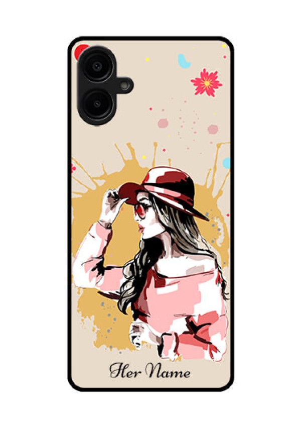 Samsung Galaxy A06 Custom Glass Phone CaseWomen With Pink Hat Design