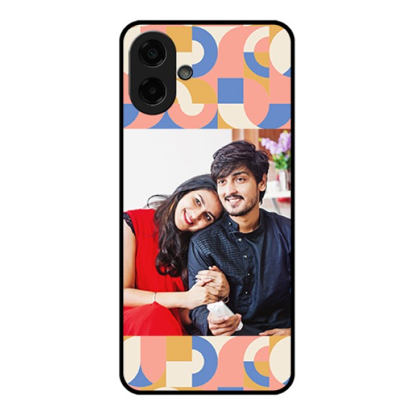 Samsung Galaxy A08 Custom Glass Phone Case - Semi - Circle Maze Pattern Design