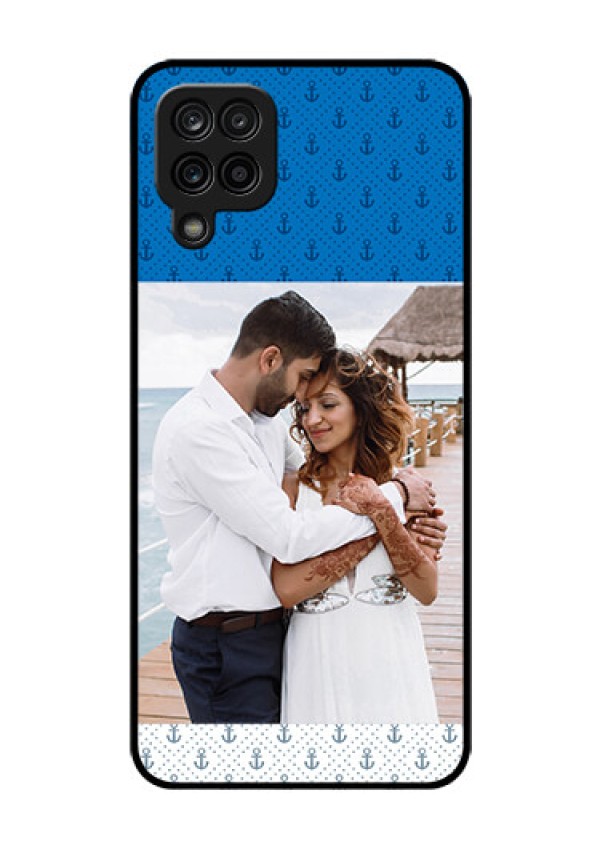 Galaxy A12 Photo Printing on Glass Case - Blue Anchors Design
