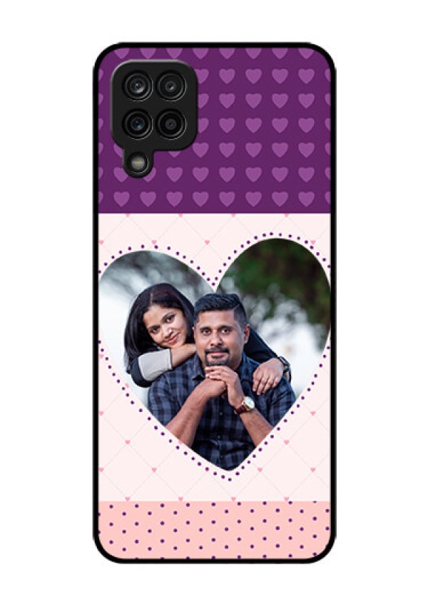 Galaxy A12 Custom Glass Phone Case - Violet Love Dots Design