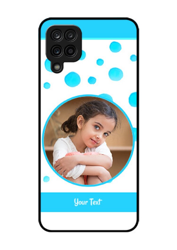 Galaxy A12 Photo Printing on Glass Case - Blue Bubbles Pattern Design