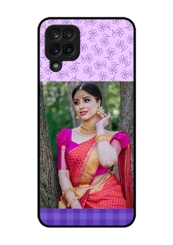 Galaxy A12 Custom Glass Phone Case - Purple Floral Design