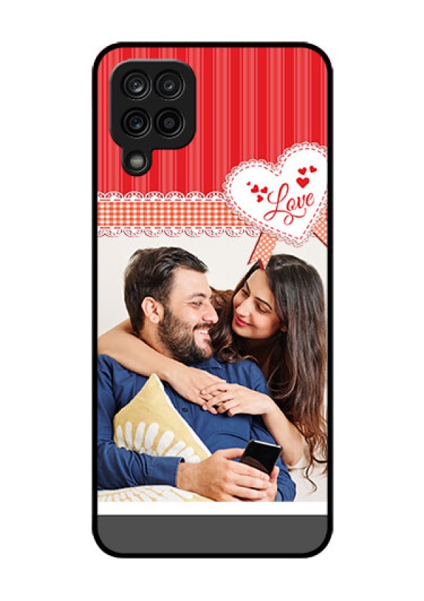 Galaxy A12 Custom Glass Mobile Case - Red Love Pattern Design