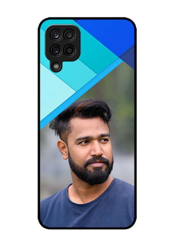 Galaxy A12 Custom Glass Phone Case - Blue Pattern Design