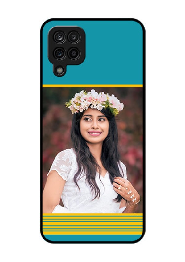 Galaxy A12 Custom Glass Phone Case - Yellow & Blue Design 