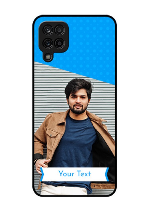 Galaxy A12 Photo Printing on Glass Case - Simple Blue Color Design
