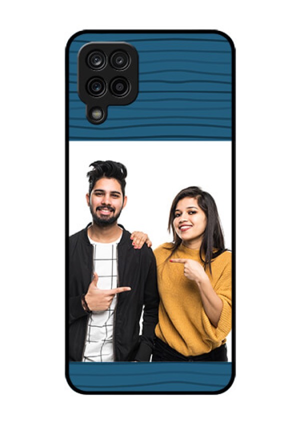 Galaxy A12 Custom Glass Phone Case - Blue Pattern Cover Design