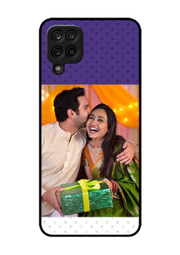 Galaxy A12 Personalized Glass Phone Case - Violet Pattern Design