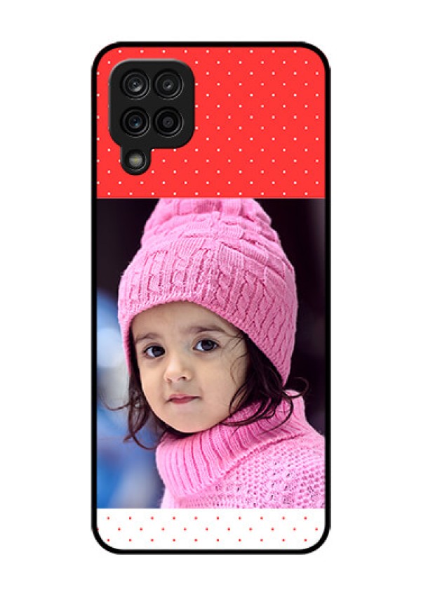 Galaxy A12 Photo Printing on Glass Case - Red Pattern Design