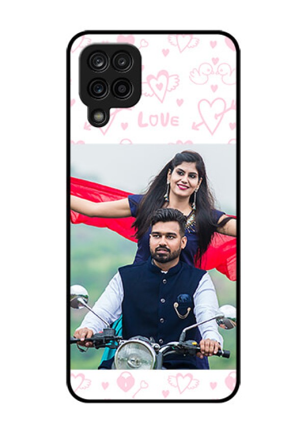 Galaxy A12 Custom Glass Mobile Case - Pink Flying Heart Design