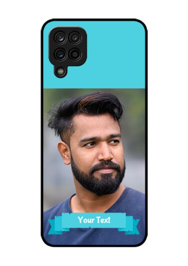 Galaxy A12 Personalized Glass Phone Case - Simple Blue Color Design