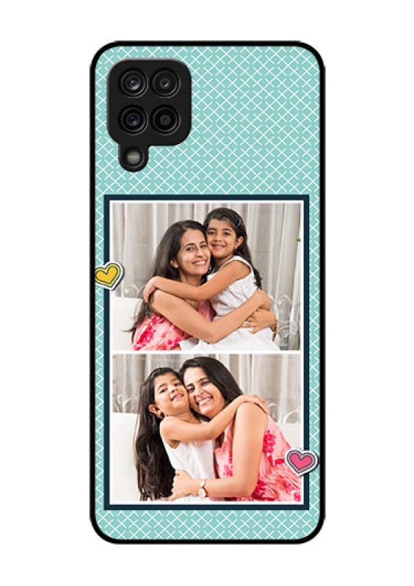 Galaxy A12 Custom Glass Phone Case - 2 Image Holder with Pattern Design