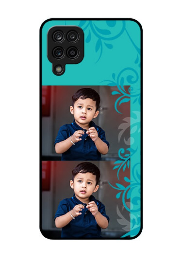 Galaxy A12 Personalized Glass Phone Case - with Photo and Green Floral Design 