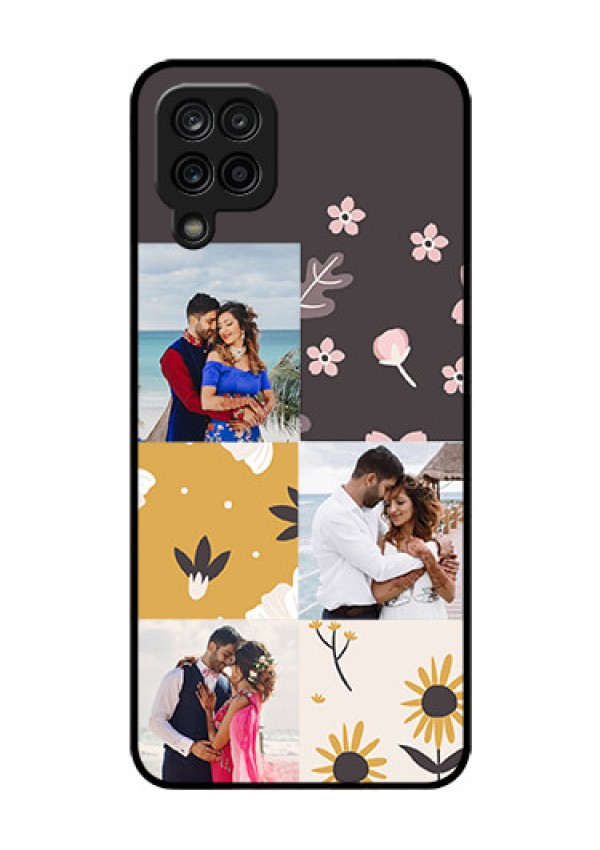 Galaxy A12 Photo Printing on Glass Case - 3 Images with Floral Design