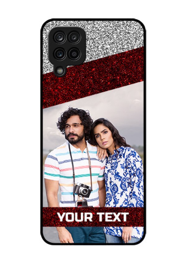 Galaxy A12 Personalized Glass Phone Case - Image Holder with Glitter Strip Design