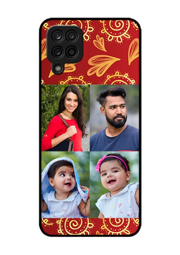 Galaxy A12 Photo Printing on Glass Case - 4 Image Traditional Design