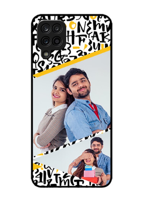 Galaxy A12 Custom Glass Mobile Case - Letters Pattern Design