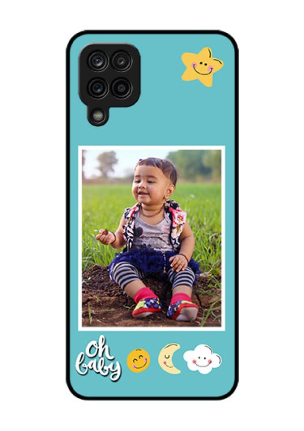Galaxy A12 Personalized Glass Phone Case - Smiley Kids Stars Design
