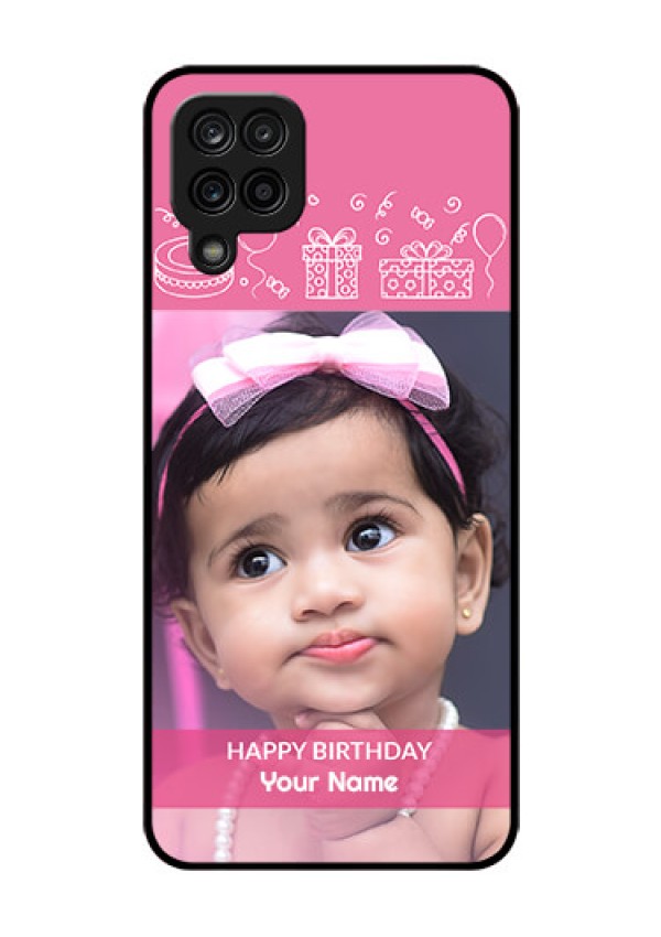 Galaxy A12 Photo Printing on Glass Case - with Birthday Line Art Design