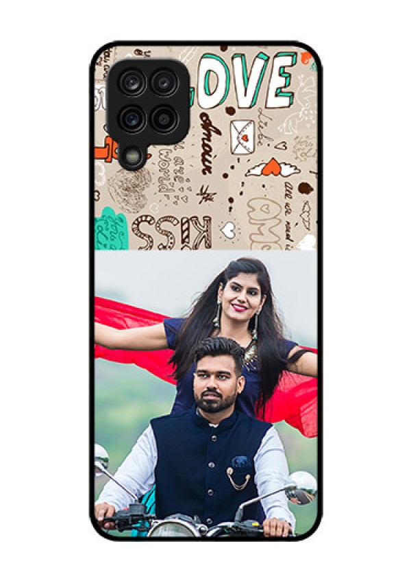 Galaxy A12 Custom Glass Phone Case - Love Doodle Pattern 