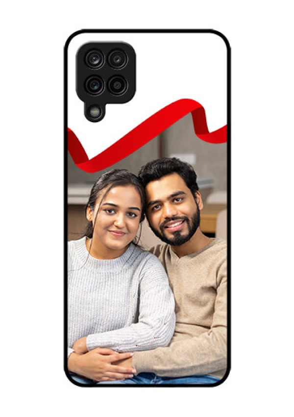 Galaxy A12 Photo Printing on Glass Case - Red Ribbon Frame Design