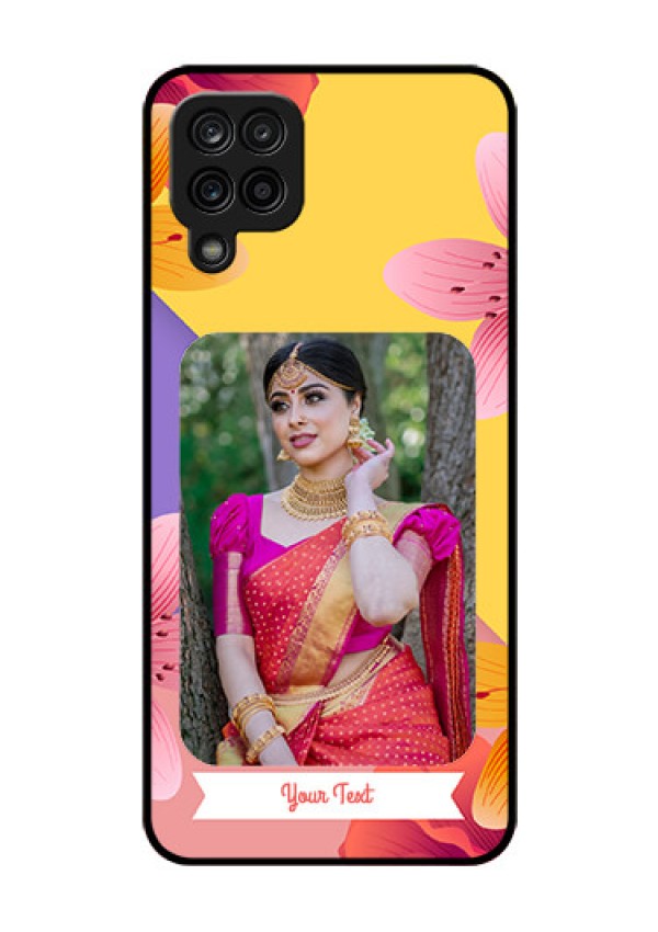 Galaxy A12 Custom Glass Mobile Case - 3 Image With Vintage Floral Design