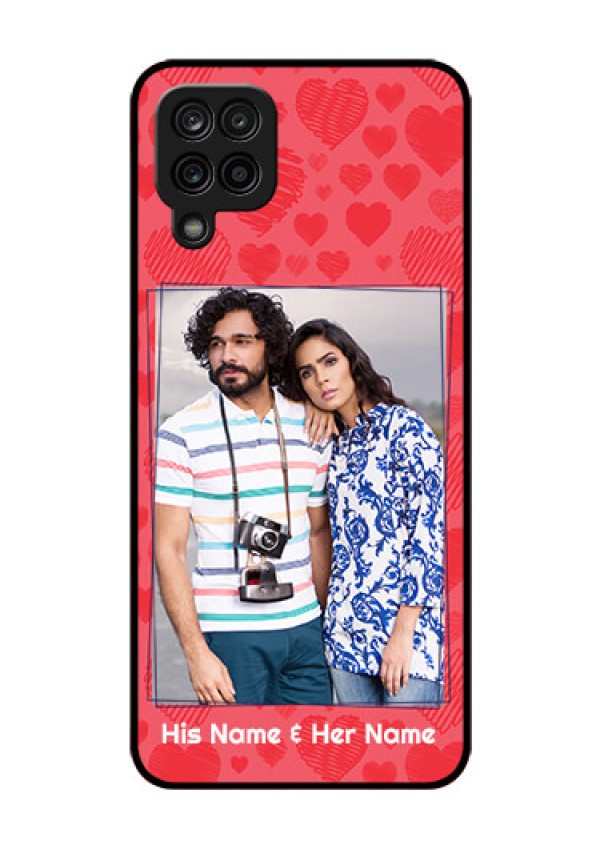 Galaxy A12 Photo Printing on Glass Case - with Red Heart Symbols Design