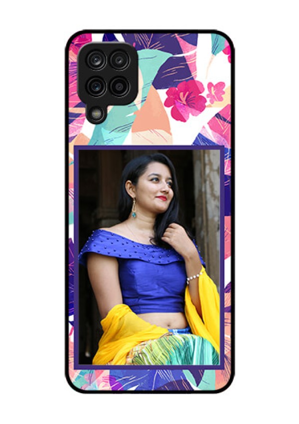Galaxy A12 Custom Glass Mobile Case - Abstract Floral Design