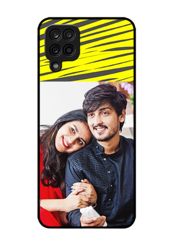 Galaxy A12 Photo Printing on Glass Case - Yellow Abstract Design