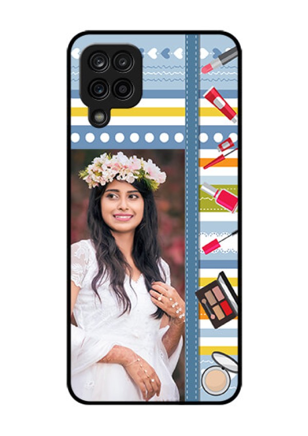 Galaxy A12 Personalized Glass Phone Case - Makeup Icons Design