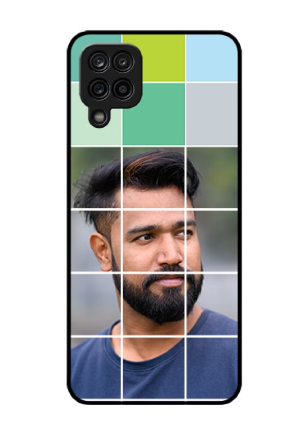 Galaxy A12 Photo Printing on Glass Case - with white box pattern 