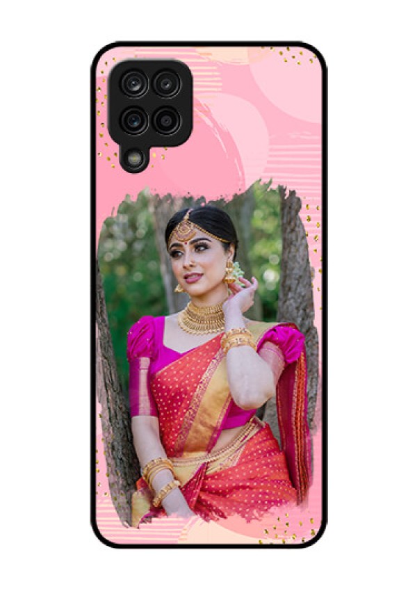 Galaxy A12 Personalized Glass Phone Case - Gold Glitter Splash Design